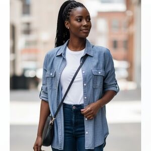 J. Crew Chambray Cotton Western Button-Down Shirt Sz S